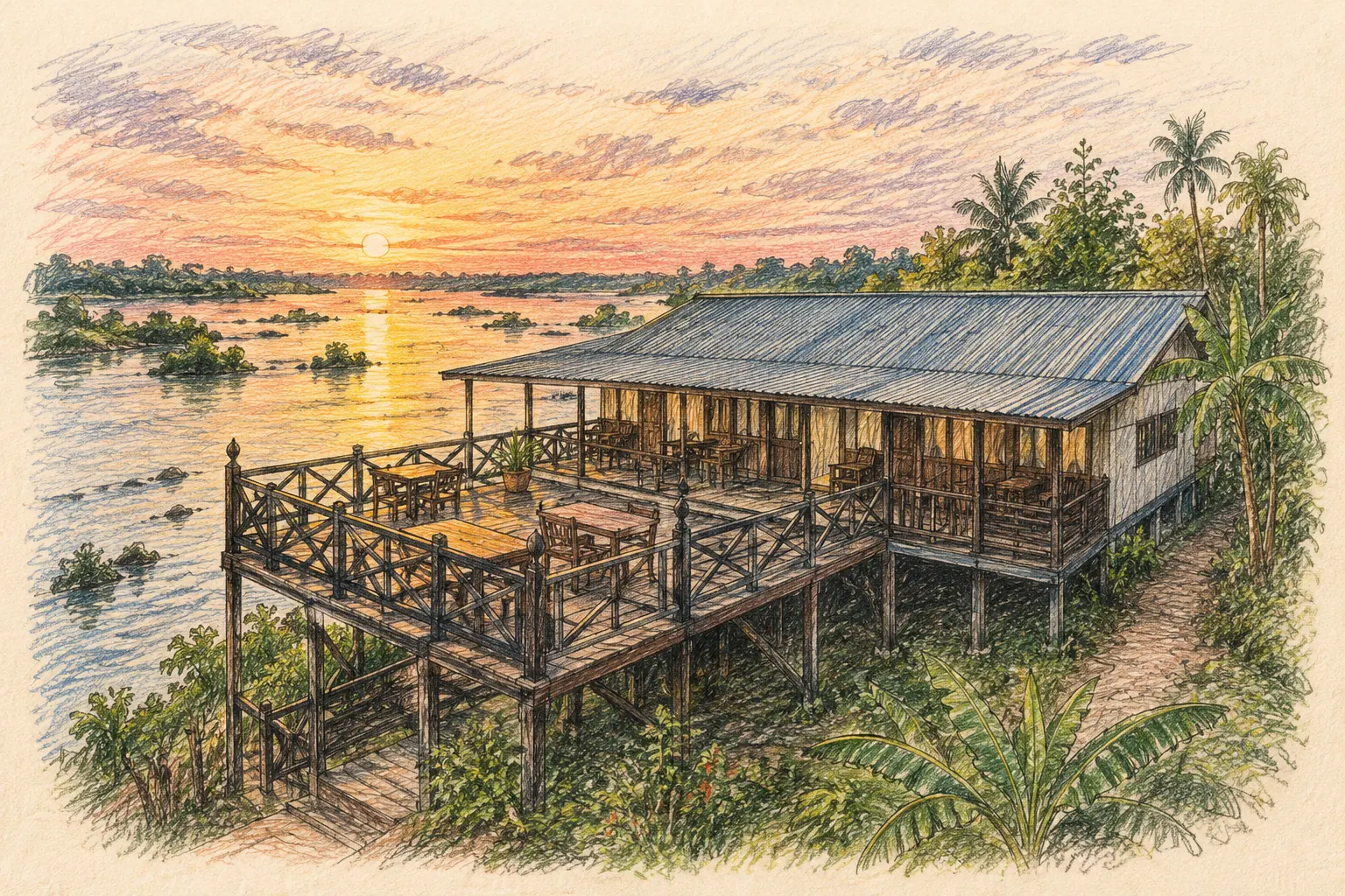 Dondet Vixay Sunset And River View on Don Det