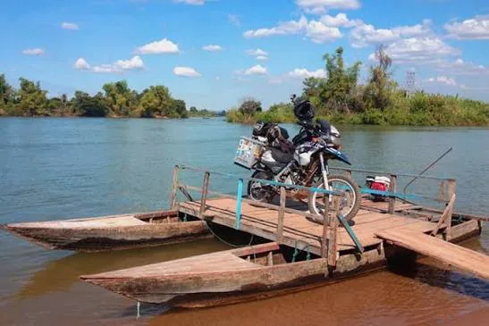 Motorbike crossing on the Don Det ferry