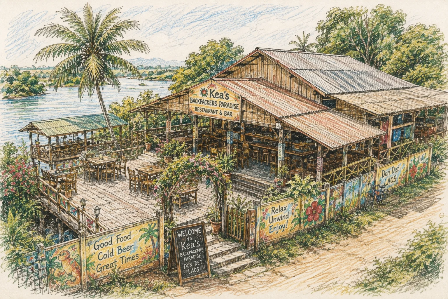 Kea's Backpackers Paradise Restaurant and Bar on Don Det