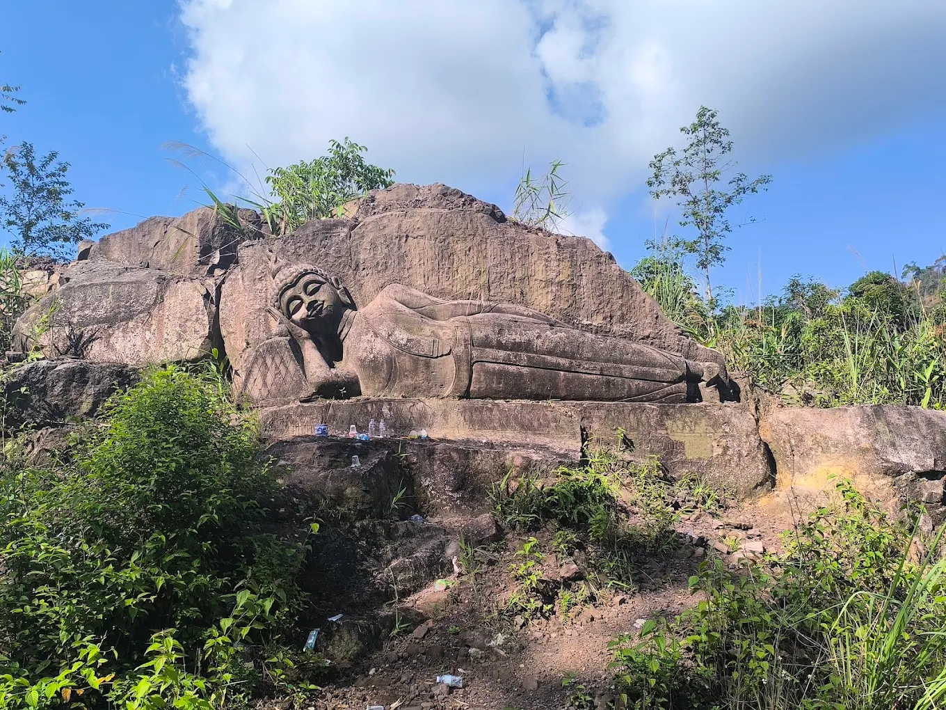 Sandstone Buddha carving in Thakhek