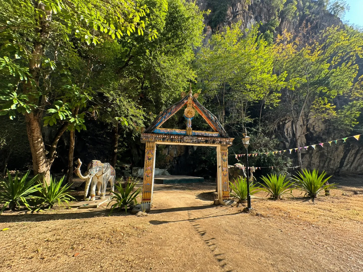 Decorated entrance to Tham Chang, the Elephant Cave, near Thakhek